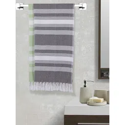 Arrabi Set Of 2 Grey & Green Striped Cotton 210 GSM Bath Towel-picture-15