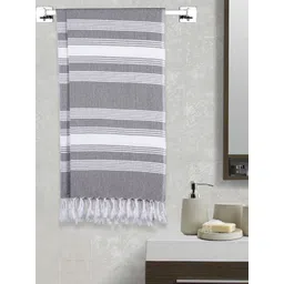 Arrabi Set Of 2 Grey & White Striped 210 GSM Cotton Handwoven Bath Towels-picture-17