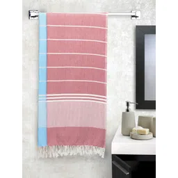Arrabi Set Of 2 Maroon & Blue Striped Cotton Bath Towels-picture-10