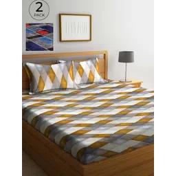 Arrabi Set Of 2 Multicoloured Geometric 300 TC King Bedsheet With 4 Pillow Covers-picture-36