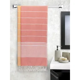 Arrabi Set Of 2 Pink & Orange Striped Cotton 210 GSM Bath Towels-picture-37