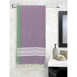 Arrabi Set Of 2 Purple & Green Handwoven 210 GSM Cotton Bath Towels-picture-23