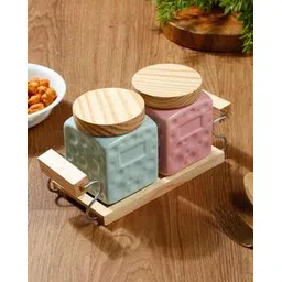 arrabi Set of 2 Storage Jars with Wooden Lid & Tray-picture-11