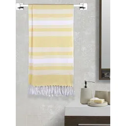 Arrabi Set Of 2 Yellow & White Striped 210 GSM Cotton Bath Towels-picture-12