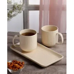 arrabi Set of 3 Striped Ceramic Mugs with Tray-picture-31