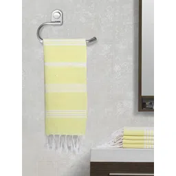 Arrabi Set Of 5 Yellow & White Striped 210 GSM Cotton Hand Towels-picture-28