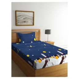 Arrabi Single Bed Cotton Bedsheet and Pillow Cover - Blue-picture-21