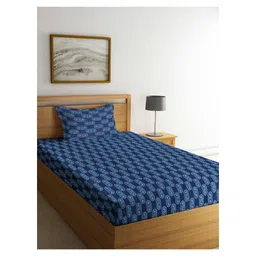 Arrabi Single Bed Cotton Bedsheet and Pillow Cover  Blue-picture-34