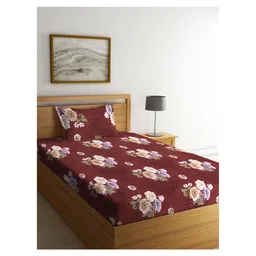 Arrabi Single Bed Cotton Blend Bedsheet and Pillow Cover - Brown-picture-16