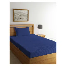 Arrabi Single Bed Cotton Blend Single Bedsheet and Pillow Cover - Blue-picture-28