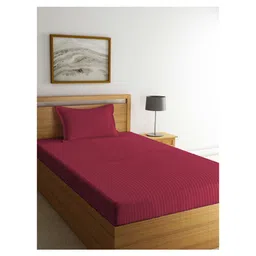 Arrabi Single Bed Cotton Blend Single Bedsheet and Pillow Cover - Red-picture-23
