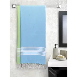 Arrabi Unisex Set Of 2 Blue & Green Solid Cotton Bath Towels-picture-41