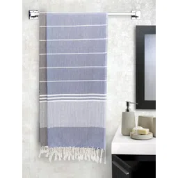 Arrabi Unisex Set Of 2 Blue & Grey Striped Cotton Bath Towels-picture-24