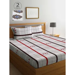 Arrabi White & Black Striped 300 TC 2 King Bedsheet with 4 Pillow Covers-picture-29