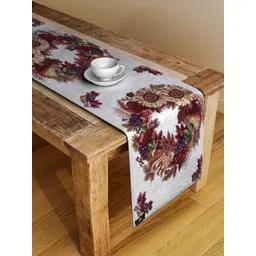 Arrabi White & Brown Floral Printed 6 Seater Table Runner-picture-29