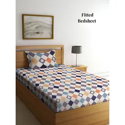 Arrabi White & Grey Geometric 300 TC Fitted Single Bedsheet With 1 Pillow Cover-picture-21