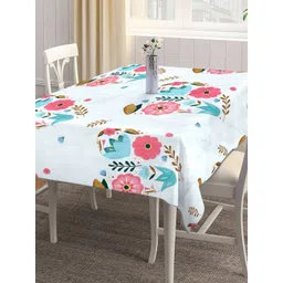 Arrabi White & Pink Floral Printed 8-Seater Rectangular Table Cover-image-49