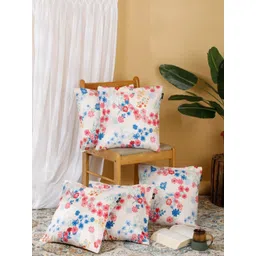 Arrabi White & Red Set of 5 Floral Square Cushion Covers-picture-16
