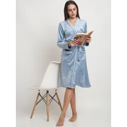 Arrabi Women Blue Woollen Bath Robe With Pockets-picture-33