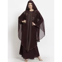 Arrabi Women Violet-Coloured Embellished Burqas With Scarf-image-10
