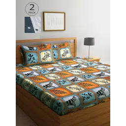 Arrabi Yellow & White Floral 300 TC 2 King Bedsheet with 4 Pillow Covers-picture-29