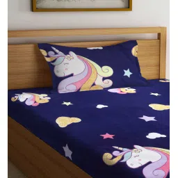 arrabi Blue Cartoon Printed 300 TC Cotton Blend Single Bedsheet with 1 Pillow Cover image 2