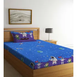 Blue Cartoon Printed 300 TC Cotton Blend Single Bedsheet with 1 Pillow Cover by Arrabi-picture-10