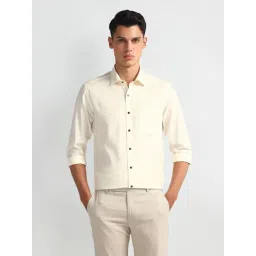 Arrow Beige Cotton Slim Fit Self Pattern Shirt-picture-10