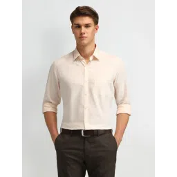Arrow Beige Cotton Slim Fit Self Pattern Shirt-picture-15