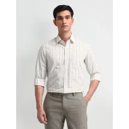 Arrow Beige Cotton Slim Fit Striped Shirt-picture-10