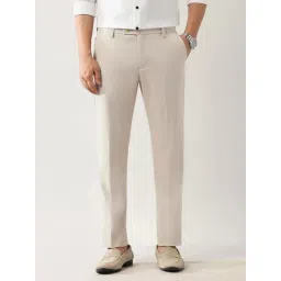 Arrow Beige Polyester Regular Fit Self Formal Trousers-picture-37
