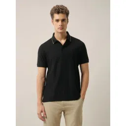 Arrow Black Beauty Cotton Regular Fit Self Pattern Polo T-Shirt-picture-47