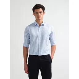Arrow Blue Cotton Regular Fit Striped Shirt-picture-17