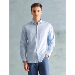 Arrow Blue Cotton Slim Fit Self Pattern Shirt-picture-43