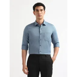 Arrow Blue Cotton Slim Fit Self Pattern Shirt-picture-23