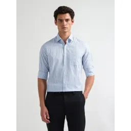 Arrow Blue Cotton Slim Fit Striped Shirt-picture-33