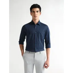 Arrow Blue Cotton Slim Fit Striped Shirt-picture-31