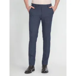 Arrow Blue Cotton Slim Fit Texture Trousers-picture-24
