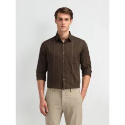Arrow Brown Cotton Slim Fit Striped Shirt-picture-23