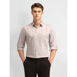 Arrow Brown Cotton Slim Fit Striped Shirt image 1