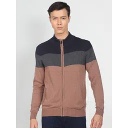 Arrow Colourblocked Mock Collar Long Sleeves Cardigan Sweater-picture-24