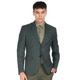 Arrow Dark Green Regular Fit Checks Blazer-picture-30