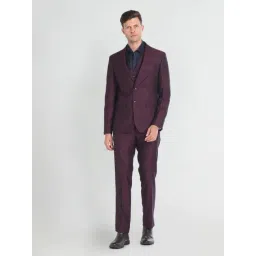 Arrow Dark Maroon Regular Fit Self Pattern Three Piece Suit-picture-38