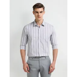 Arrow Grey Cotton Regular fit Stripes Shirt-picture-48