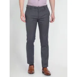 Arrow Grey Cotton Slim Fit Self Pattern Trousers-picture-21