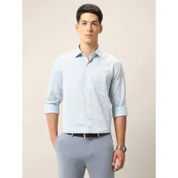 Arrow Light Blue Cotton Slim Fit Geometric Shirt-picture-25