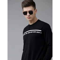 Arrow Men Black Brand Logo Print & Striped Sweatshirt-picture-26