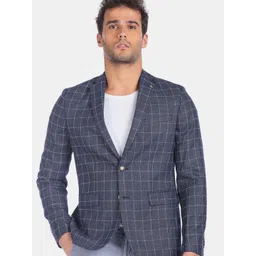 Arrow Men Blue & White Checked Single Breasted Casual Blazer-picture-31