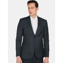 Arrow Men Blue Checked Single Breasted Blazers-picture-29