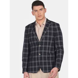 Arrow Men Blue Checked Single-Breasted Blazers-picture-26